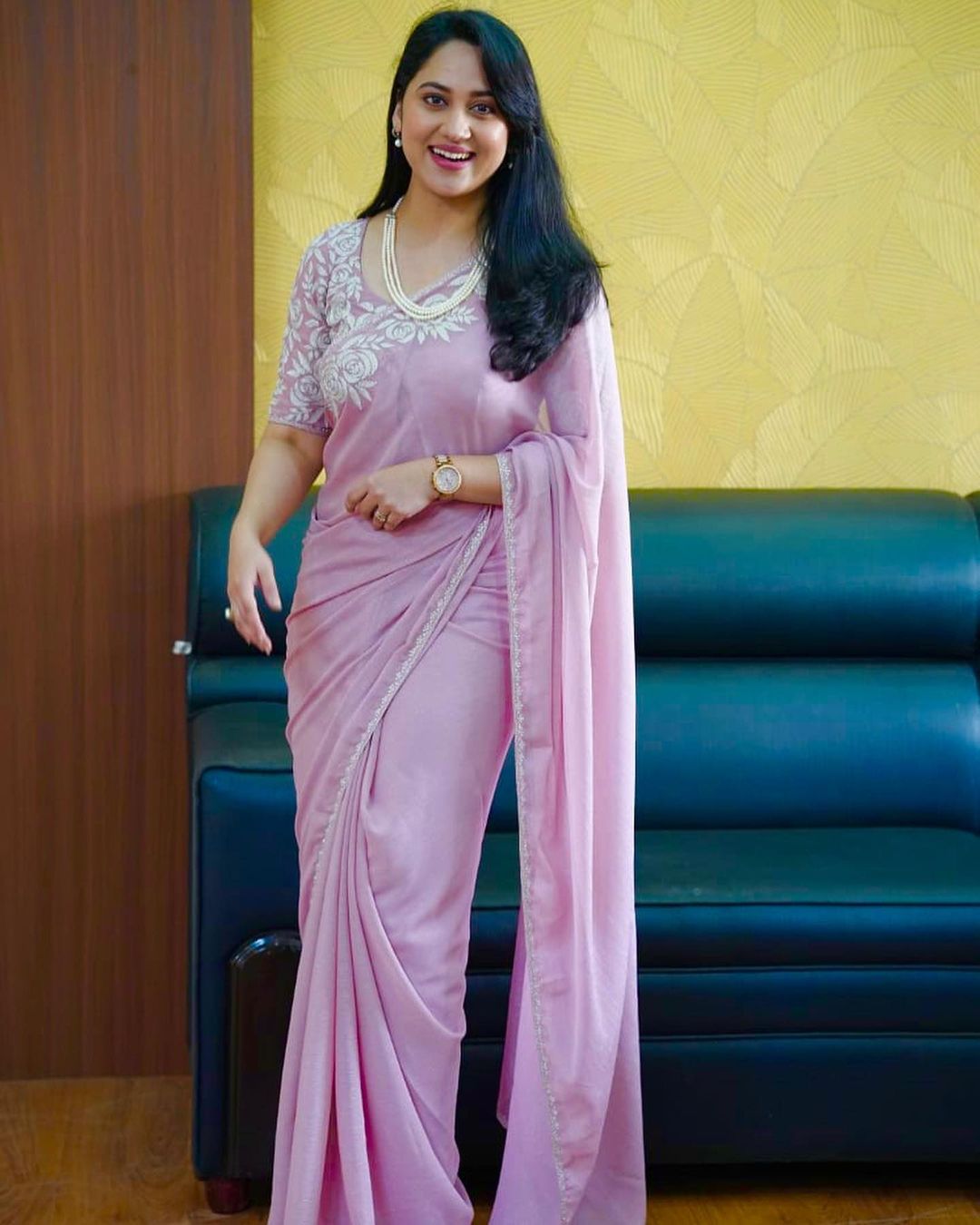 Malayalam Actress Miya George Stills in Violet Saree